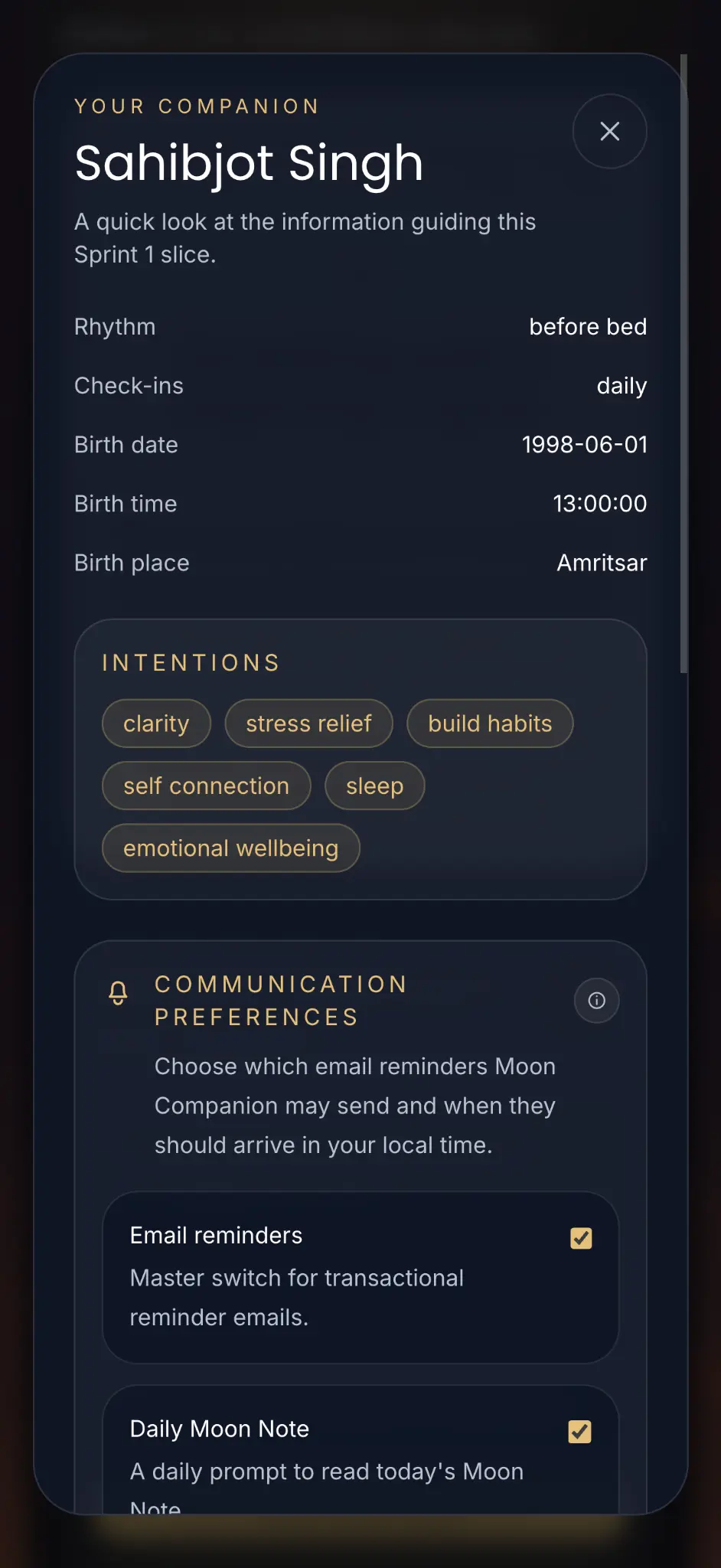Reminder preferences